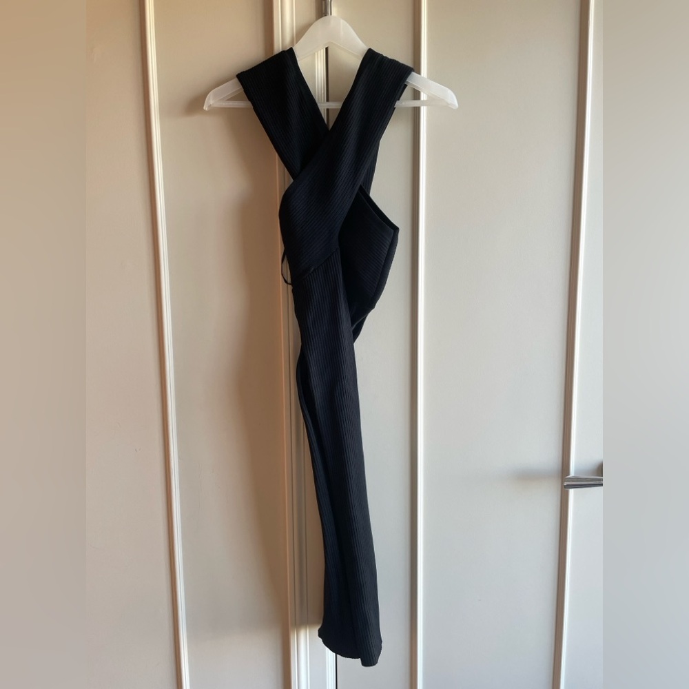 Brand New Maje Black Ribbed Knit Midi Dress